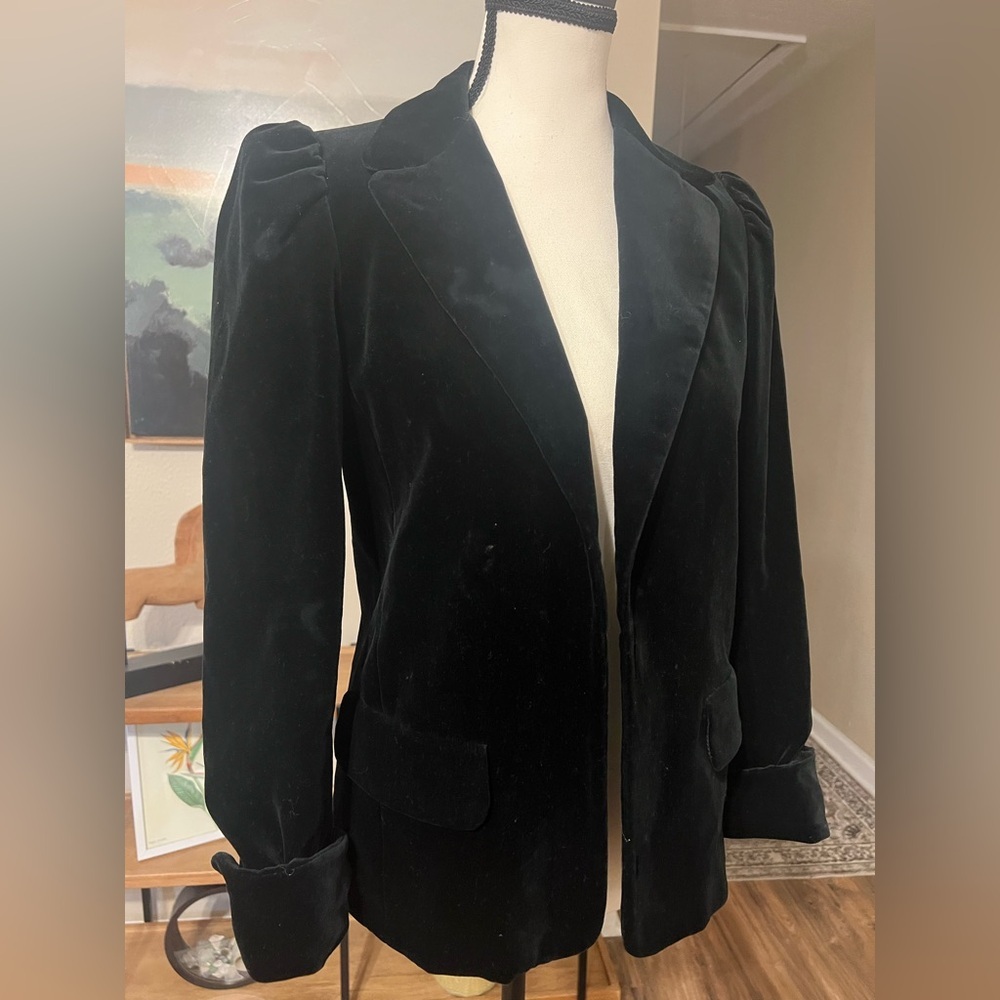 Lillie Rubin Black Velvet Blazer Size 8 Puff Shoulder Tuxedo Lapel Vintage Glam - Picture 3 of 14